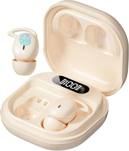 Sleep Earbuds, 5.4 Bluetooth Noise Cancelling Headphones for Sleeping, Ultra Thin Side Sleeper Proof Wireless Earphones with 60H Playback, HD Mic, Touch Control for Home Office Travel-OFF WHITE