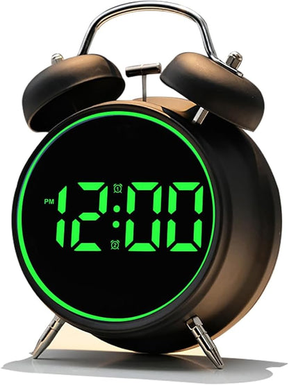 Extra Loud Alarm Clock for Heavy Sleepers Adults, Teens,Kids,Cute Retro Metal,Old Fashioned with Twin Bells,Battery Operated or Plug in,Small Digital Desk Clock