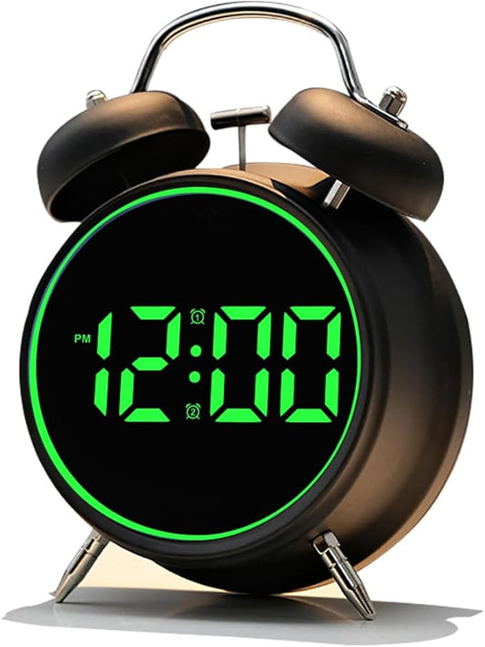 Extra Loud Alarm Clock for Heavy Sleepers Adults, Teens,Kids,Cute Retro Metal,Old Fashioned with Twin Bells,Battery Operated or Plug in,Small Digital Desk Clock