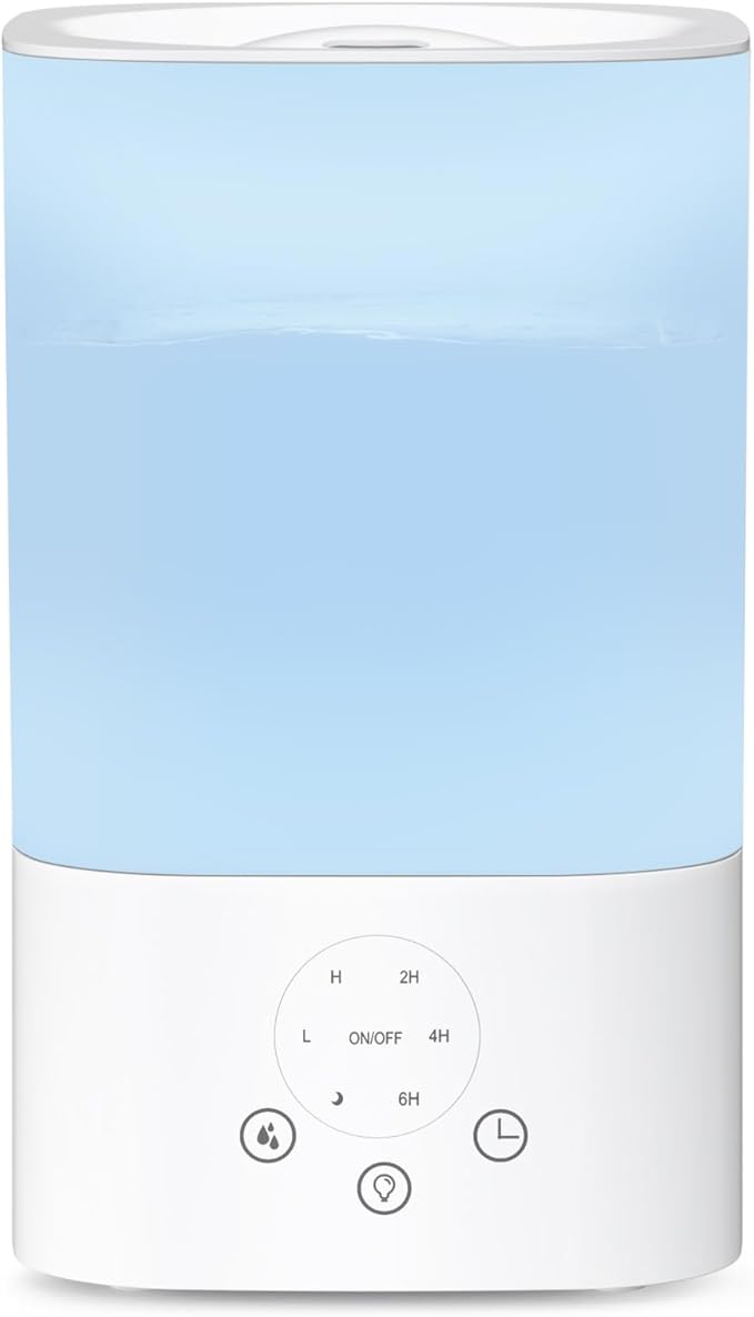 ZAFRO 3.2L Comfort Humidifier for Bedroom, Touch Panel with Timer, 7 Color LED Night Light, Top Fill Design & Three Mist Levels, Ultrasonic Cool Mist Humidifier with Auto Shut-off, White