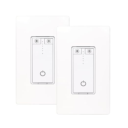 Smart Dimmer Switch, Dimmable Smart Switch Compatible with Alexa and Google Home, 2.4GHz WiFi Switches for LED Lights/CFL Light Bulbs, Remote Control, Neutral Wire Required, ETL & FCC, YSDM102-2PK
