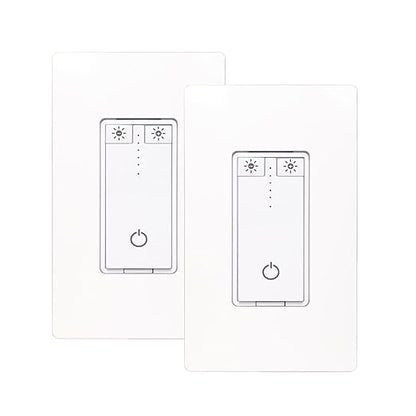 Smart Dimmer Switch, Dimmable Smart Switch Compatible with Alexa and Google Home, 2.4GHz WiFi Switches for LED Lights/CFL Light Bulbs, Remote Control, Neutral Wire Required, ETL & FCC, YSDM102-2PK