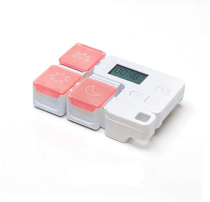Automatic Pill Dispenser with Built-in Digital Clock & Reminder System Portable 7-Compartment Medicine Organizer with Flexible Design (Red, 3Compartments)