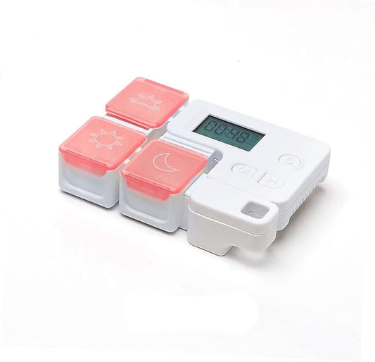 Automatic Pill Dispenser with Built-in Digital Clock & Reminder System Portable 7-Compartment Medicine Organizer with Flexible Design (Red, 3Compartments)