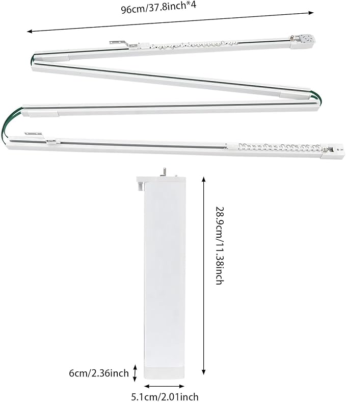 Smart Curtains System, Electric Curtain Track with 4 Slide Rails(38in Per) Motor & Timing Function, Voice App Remote Control Electric Curtain Rod Track for Bedroom, Living Room, Study Etc