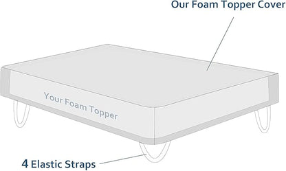 Mattress Topper Cover Only for Queen Size Foam Latex, 3-4 Inch Zippered Viscose Made from Bamboo, Removable Queen Size Encasement with Straps