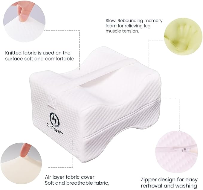 O-DYSSEY Orthopedic Knee Pillow for Side Sleepers – Memory Foam Leg Pillow for Hip, Sciatica & Back Pain Relief – Ergonomic Design with Washable Cover for Better Alignment & Comfortable Sleep