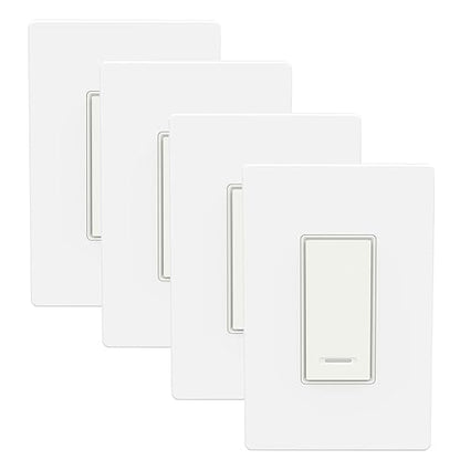 BN-LINK Smart Light Switch with Timer Function, Single Pole, 2.4GHz Wi-Fi in-Wall Switch, Neutral Wire Required, Compatible with Alexa and Google Assistant, No Hub Required, White(4 Pack)