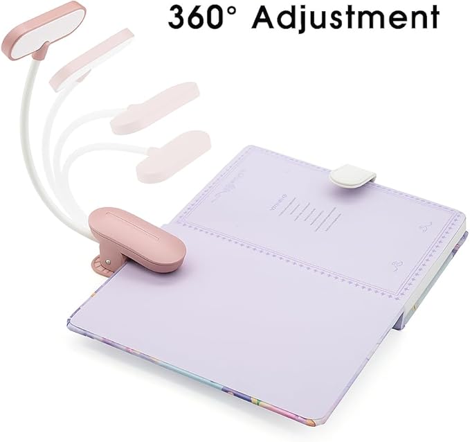 Rechargeable Book Light for Reading in Bed – 14 LED Book Light with 3 Color Temperatures, Stepless Dimming, Up to 80 Hours Runtime, 360° Rotatable Clip – Perfect for Book Lovers, Rose Gold