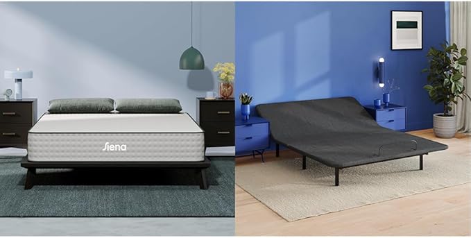Siena 10” Hybrid Firm Queen Mattress & Adjustable Base - Head & Foot Incline - Medium Firm Memory Foam - Premium Pressure Relieving Layers - Wireless Remote with Memory - Zero Clearance & Gravity