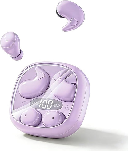 Flat Sleep Earbuds, Mini Invisible Discreet Wireless Earbuds for Side Sleepers, Tiny in-Ear Headphones for Sleeping with Small Ear Canals (Purple)