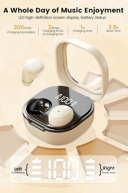 Invisible Mini Sleep Earbuds Wireless Bluetooth, Ultra-Light Comfort Fit Sleep Headphones for Side Sleepers, Soft in-Ear Ear Plugs for Sleeping Small Ears Gym-Off White