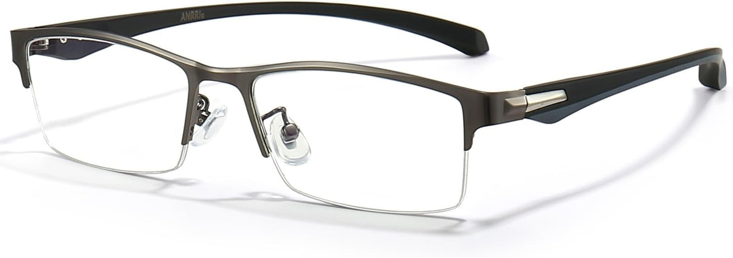 ANRRI Blue Light Glasses for Men Semi Rimless Rectangle Metal Frame UV Blocking Computer Glasses