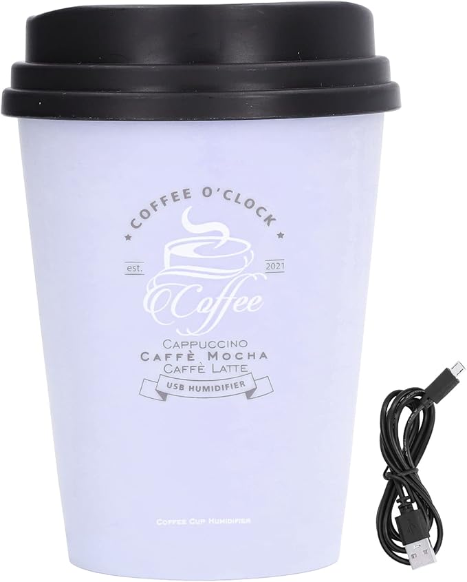 Mini Portable 300ml Humidifier, USB Coffee Cup Low Noise Desk Humidifier Lightweight Space Saving Car Humidifiers for Bedroom Office Travel Home (Purple)