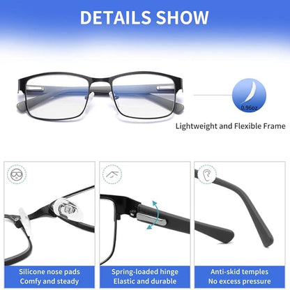 Reading Glasses for Men - 3 Pack Blue Light Blocking Men's Metal Readers