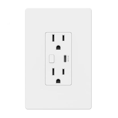 BN-LINK Smart Electrical Outlet with 2 Controlled Plugs and Type-C Charging, in-Wall Smart Wi-Fi Outlet with Voice and APP Remote Control, Compatible with Alexa and Google Assistant, 2.4GHz Wi-Fi Only
