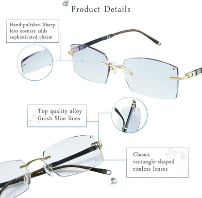 LifeArt Blue Light Blocking Glasses,Computer Reading Glasses,Rimless Frame Tinted Lens with Diamond,Stylish for Men (+1.50 Magnification)
