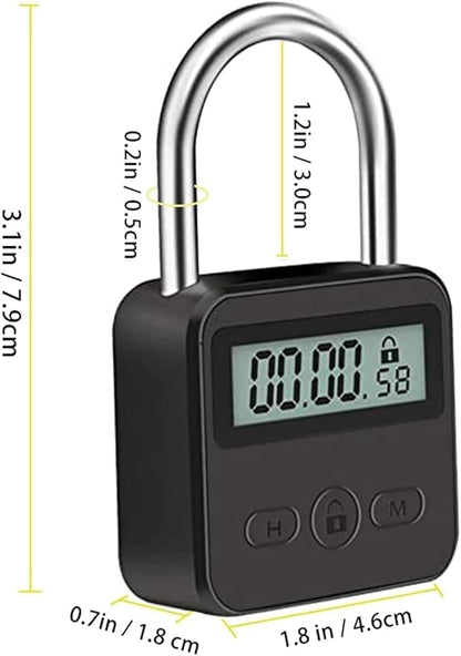 Metal Timer Lock, LCD Display Multi-Function Electronic Time, 99 Hours Max Timing, USB Rechargeable Timer Padlock Timer Padlock Timer Lock (Silver)