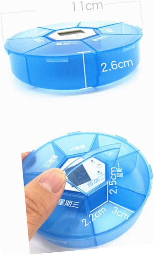 Compartment Pill Dispenser with Alarm Clock Reminder Portable Medication Organizer for Daily Use Read Labels for Patients Blue