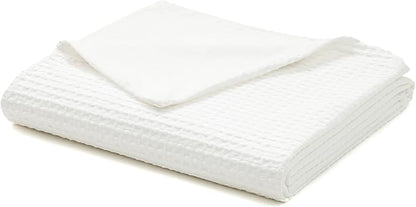 YnM Cotton Waffle Weave Duvet Cover for Weighted Blankets with 16 Strings (Coconut White, 80''x87'')
