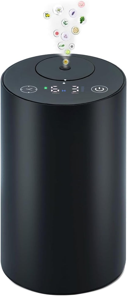 Waterless Essential Oil Diffuser – Aromatherapy Scent Diffusers for Home, Office, Hotel, Bedroom – Modern and Elegant Mini Fragrance Diffuser – Cordless and Portable with Digital Display(Black)