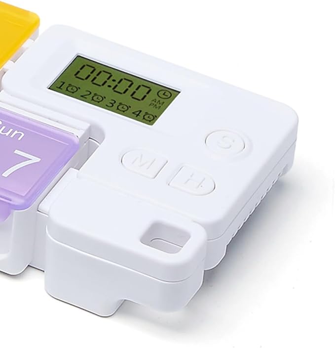 Weekly Colorful 7 Compartments Pill Organizer with Alarm Reminder Plastic Storage Case for Travel Home Daily Medication Management
