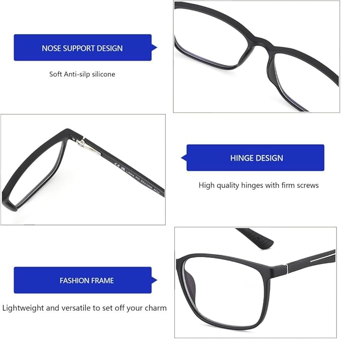 BLUEMOKY Blue Light Reading Glasses for Men，Sport Square Frame Readers, Anti Glare Computer Glasses