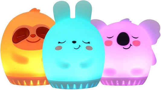 GlowBoo Portable Sound Machine 3-Pack with 20 Sounds & Lullabys, Soft BPA-Free Silicone, White Noise Machine with Timer, Washable Cover, 9 Colors for Babys & Small Children, USB Rechargeable