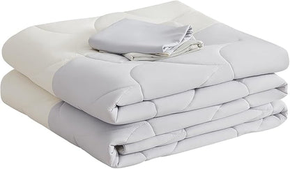 Cooling Blanket for Hot Sleepers - Queen Size Lightweight Breathable Tencel Blend, Double Sided All-Season Comforter, Temperature Regulating & Machine Washable (Grey+White, Queen (90''x90''))