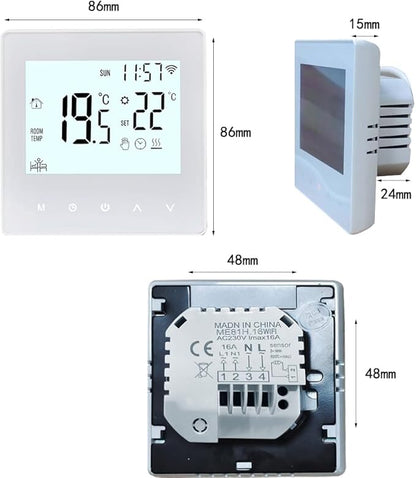 Aoresac Thermostat Smart Tuya WiFi Thermostat 16A Digital Programmable LCD Display Underfloor Heating Temperature Controller Digital Intelligent Wall Thermostat for Electric Heating