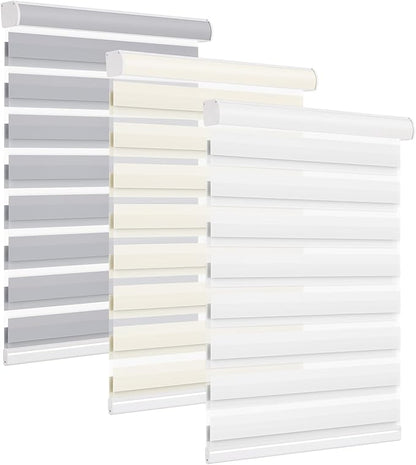 Changshade Zebra Blinds for Indoor Windows Cordless Light Filtering, Custom Size Zebra Roller Shades Dual Layer Fabric for Sliding Glass Doors, Living Room, Bedroom, Bathroom, Easy to Install, Beige