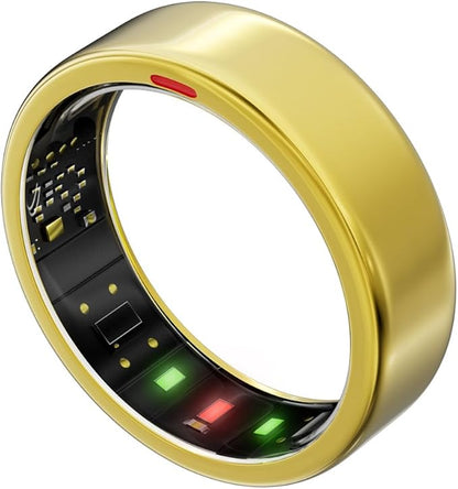 Smart Ring for Women Men- Sleep/Fitness/Stress/Heart Rate Tracker- Menstrual Records - 7 Days Battery Life - Wireless Charging - No APP Subscription - iOS & Android Compatible (Gold, Size 8)
