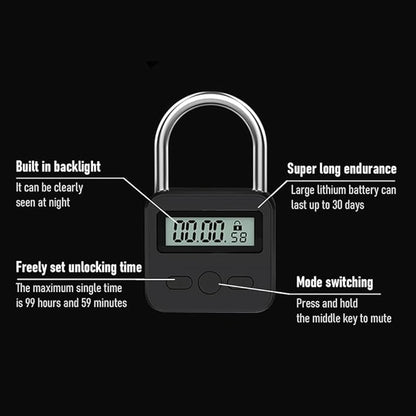HAKUNA Metal Timer Lock - 99 Hours Max Timing, USB Rechargeable Timer Padlock with LCD Display, Multi-Function Electronic Time Lock for Self-Discipline (Black)