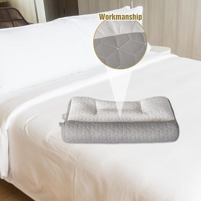 Orthopedic Deep Sleep Pillow - New Sleep Apnea & Ergonomic Pillow for Neck, Shoulder & Side, Back, Stomach Sleepers (Light Grey)