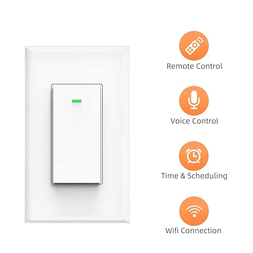 Smart Light Switch Works with Alexa and Google Assistant, WiFi Controlled Schedule and Remote Access, Neutral Wire Required (1 Gang Smart Switch)