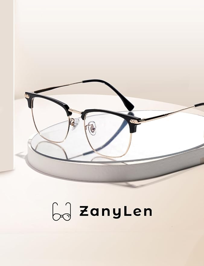 Blue Blocker Glasses for Men Metal Browline Computer Gaming Glasses Filter Blue Ray (Gold Metal/Black TR90 Eyeglasses)