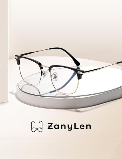 Blue Blocker Glasses for Men Metal Browline Computer Gaming Glasses Filter Blue Ray (Gold Metal/Black TR90 Eyeglasses)