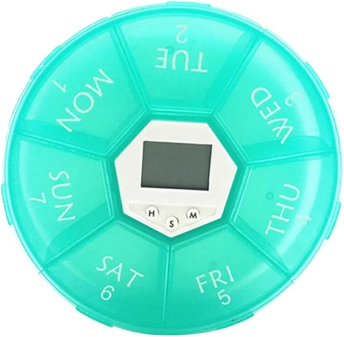 Compartment Alarm Clock Medication Reminder Box Green Electronic Pill Dispenser for Patients with Timer Function Easy to Read Labels and See Through Lids for Daily Use