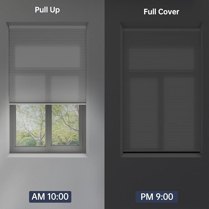 Cellular Shades Light Filtering Honeycomb Blinds for Indoor Windows, Cordless Cellular Shades 1.5 inch Cell Pleated for Bedroom Home Office, Custom Size, Half Shading Crystal White
