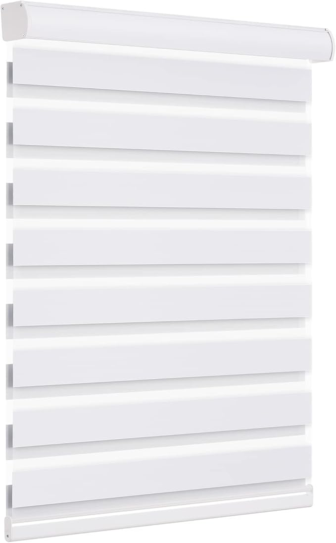 Changshade Blackout Cordless Zebra Blinds for Indoor Windows Doors, Custom Size Zebra Roller Shades Dual Layer Fabric Light Blocking Darkening for Living Room, Bedroom, Bathroom, Easy Install, White