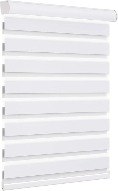 Changshade Blackout Cordless Zebra Blinds for Indoor Windows Doors, Custom Size Zebra Roller Shades Dual Layer Fabric Light Blocking Darkening for Living Room, Bedroom, Bathroom, Easy Install, White