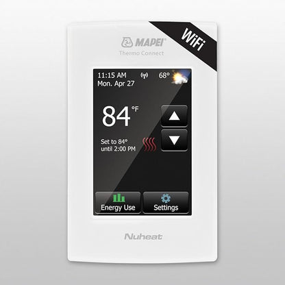 Mapei 2855301 Thermo Connect Smart WiFi Programmable Radiant Floor Heating Thermostat, with Floor Temperature Sensor, Built-in GFCI and Touchscreen Display, for 120-240V Flooring Heating System