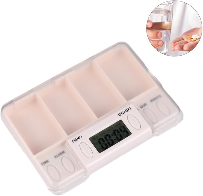 NOLITOY 2pcs Timed Reminder Pill Function Portable Electronic Medicine Organizer for Seniors Smart Compartment Storage for Daily Medication Plastic Design White