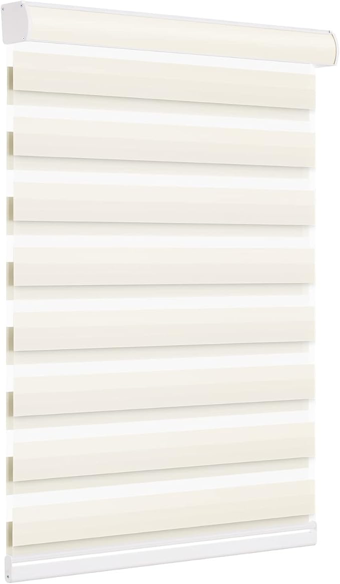 Changshade Zebra Blinds for Indoor Windows Cordless Light Filtering, Custom Size Zebra Roller Shades Dual Layer Fabric for Sliding Glass Doors, Living Room, Bedroom, Bathroom, Easy to Install, Beige