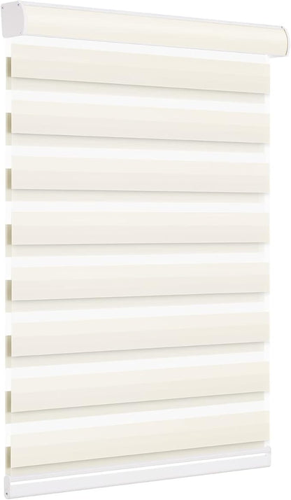 Changshade Zebra Blinds for Indoor Windows Cordless Light Filtering, Custom Size Zebra Roller Shades Dual Layer Fabric for Sliding Glass Doors, Living Room, Bedroom, Bathroom, Easy to Install, Beige
