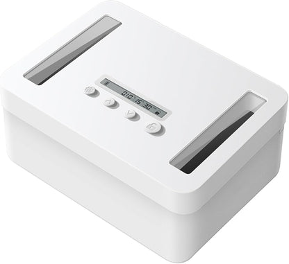 Vaydeer Metal Timed Lock Box, Phone Lock Box with No-Override up to 365 Days, LED Display & Child Lock, USB-C or 4 AA Power, Port-Free Enclosed Upgrade, Emergency Unlock Option(White)