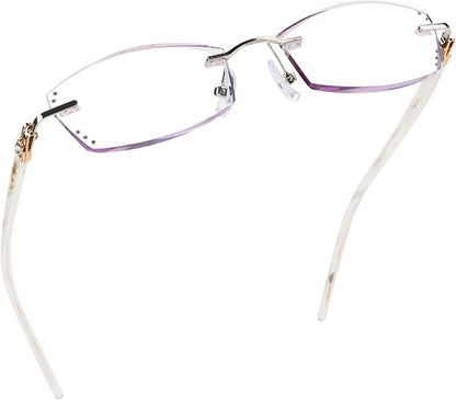 LifeArt Blue Light Blocking Glasses,Computer Reading Glasses,Rimless Frame Tinted Lens with Diamond,Stylish for Women (+3.50 Magnification)