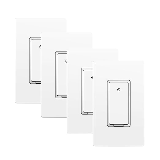 Smart Light Switch, 2.4GHz Wi-Fi Light Switch Compatible with Alexa and Google Home, Schedule, Timer, APP Control, Single Pole, Need Neutral Wire, No Hub Required, White, 4PK
