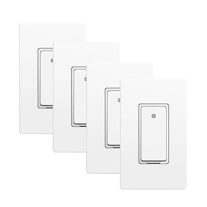 Smart Light Switch, 2.4GHz Wi-Fi Light Switch Compatible with Alexa and Google Home, Schedule, Timer, APP Control, Single Pole, Need Neutral Wire, No Hub Required, White, 4PK