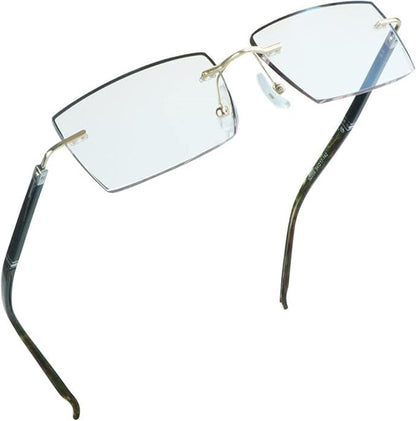 LifeArt Blue Light Blocking Glasses,Computer Reading Glasses,Rimless Frame Tinted Lens with Diamond,Stylish for Men (+1.00 Magnification)